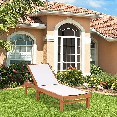 Clihome Outdoor Wood Chaise Lounge Chair with 5-Position Adjustable Back