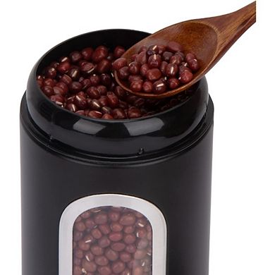 3-Piece Stainless Steel Kitchen Canister Set with Wooden Spoons and Windows