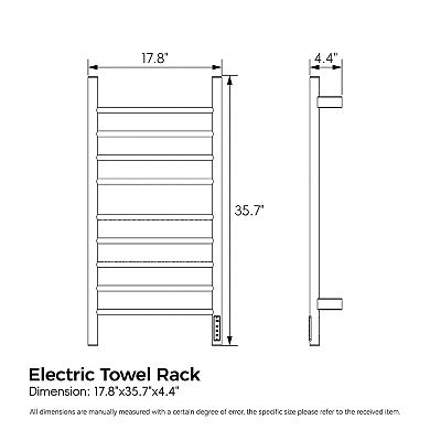 Brushed Nickel 9-Bar Heated Towel Rack Warmer for Bathroom with Intelligent Touch Screen Timer