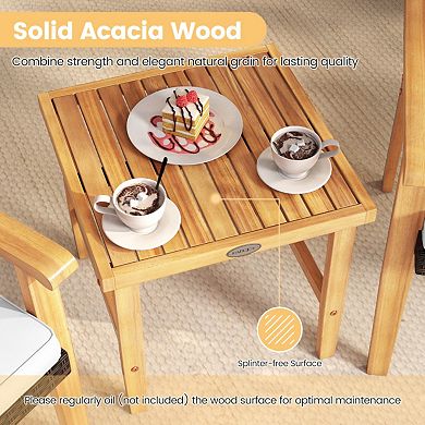 Clihome 3-Piece Patio Wicker Bistro Set PE Rattan Chairs & Acacia Wood Table