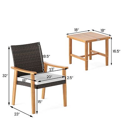 Clihome 3-Piece Patio Wicker Bistro Set PE Rattan Chairs & Acacia Wood Table