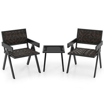 Clihome 3 pc Patio PE Wicker Bistro Set with Quick-Drying Foam
