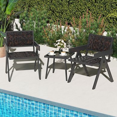 Clihome 3 Pieces Patio PE Wicker Bistro Set with Quick-Drying Foam