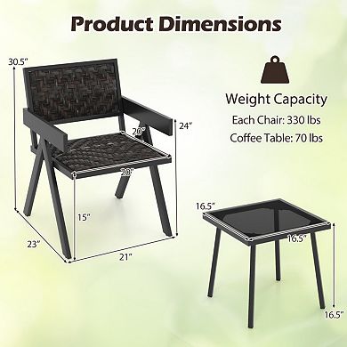 Clihome 3 Pieces Patio PE Wicker Bistro Set with Quick-Drying Foam