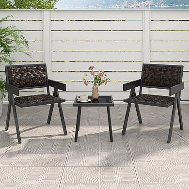 Clihome 3 Pieces Patio PE Wicker Bistro Set with Quick-Drying Foam