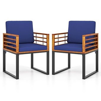 Clihome Acacia Wood Outdoor Dining Chairs Set of 2 with Soft Cushions