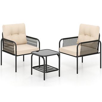 Clihome 3 pc Patio Bistro PE Outdoor Wicker Rattan Furniture Conversation Set