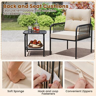 Clihome 3 Pieces Patio Bistro PE Outdoor Wicker Rattan Furniture Conversation Set