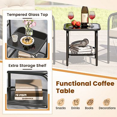 Clihome 3 Pieces Patio Bistro PE Outdoor Wicker Rattan Furniture Conversation Set