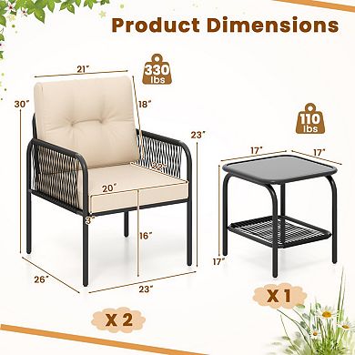 Clihome 3 Pieces Patio Bistro PE Outdoor Wicker Rattan Furniture Conversation Set