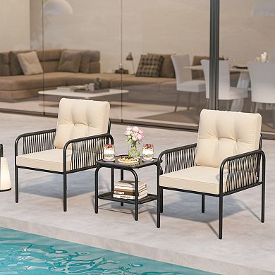 Clihome 3 Pieces Patio Bistro PE Outdoor Wicker Rattan Furniture Conversation Set