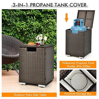 Clihome 6 Pieces Outdoor Wicker Furniture Set with 32 Inch Propane Fire Pit Table