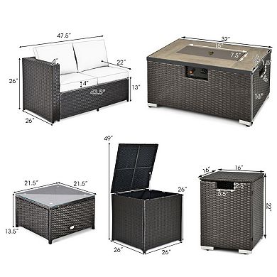 Clihome 6 Pieces Outdoor Wicker Furniture Set with 32 Inch Propane Fire Pit Table