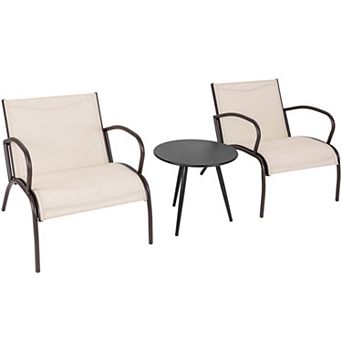 Clihome 3 pc Patio Metal Aluminum Wide Armchair and Table Set