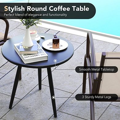 Clihome 3 Piece Patio Metal Aluminum Wide Armchair and Table Set