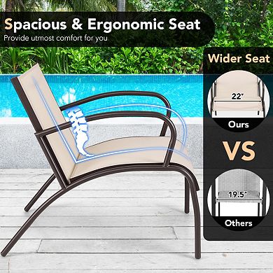 Clihome 3 Piece Patio Metal Aluminum Wide Armchair and Table Set
