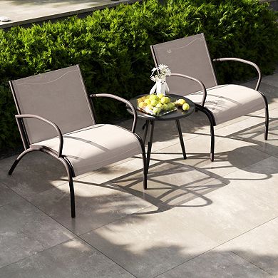 Clihome 3 Piece Patio Metal Aluminum Wide Armchair and Table Set