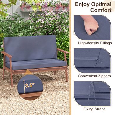 Clihome 4 Piece Outdoor Acacia Wood Conversation Set with Soft Seat and Back Cushions
