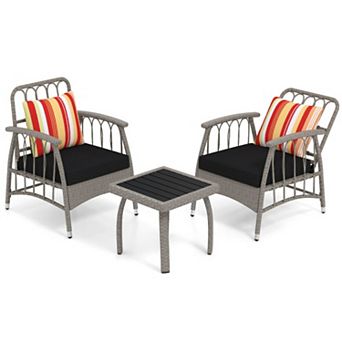 Clihome 3 pc Patio PE Wicker Furniture Set with 5-Level Adjustable Backrest
