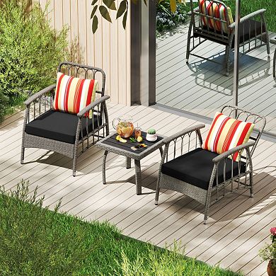 Clihome 3 Pieces Patio PE Wicker Furniture Set with 5-Level Adjustable Backrest