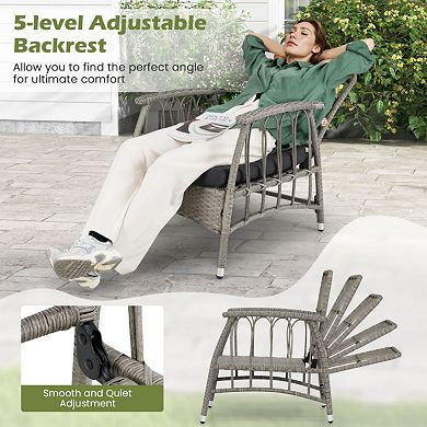 Clihome 3 Pieces Patio PE Wicker Furniture Set with 5-Level Adjustable Backrest