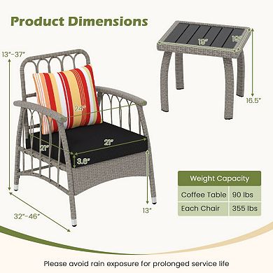 Clihome 3 Pieces Patio PE Wicker Furniture Set with 5-Level Adjustable Backrest