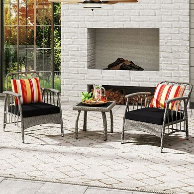Clihome 3 Pieces Patio PE Wicker Furniture Set with 5-Level Adjustable Backrest