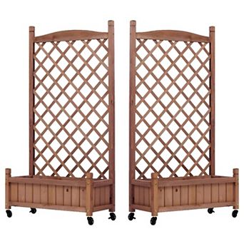 2 Pack Raised Garden Bed with Trellis, Outdoor Wooden Planter Box
