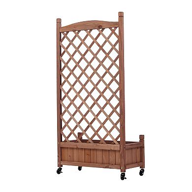 2 Pack Raised Garden Bed with Trellis, Outdoor Wooden Planter Box