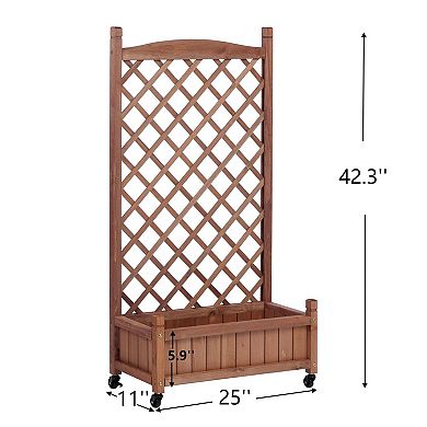 2 Pack Raised Garden Bed with Trellis, Outdoor Wooden Planter Box
