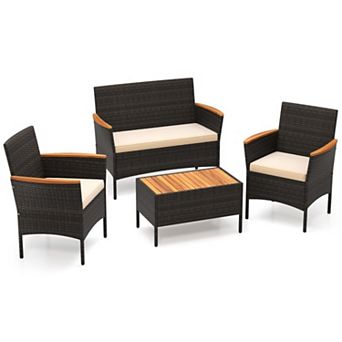 Clihome 4 pc Patio Wicker Sofa Set 2 Rattan Chairs and Loveseat with Table