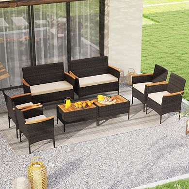 Clihome 4 Piece Patio Wicker Sofa Set 2 Rattan Chairs and Loveseat with Table
