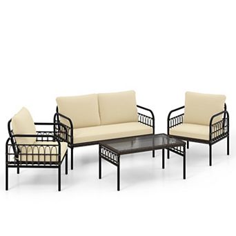 Clihome 4 pc Hand-woven Rustproof Metal Frame Outdoor Wicker Conversation Bistro Set