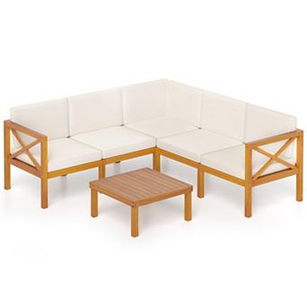 Clihome Outdoor 6 pc Acacia Wood Patio Sectional Furniture Set