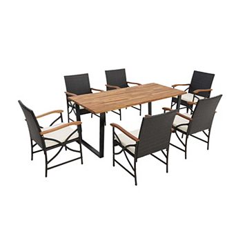 Clihome 7 pc Rattan Patio Dining Set with Umbrella Hole