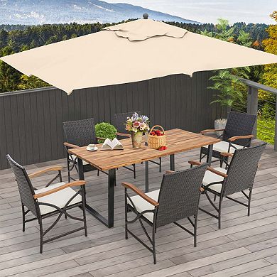 Clihome 7 Pieces Rattan Patio Dining Set with Umbrella Hole