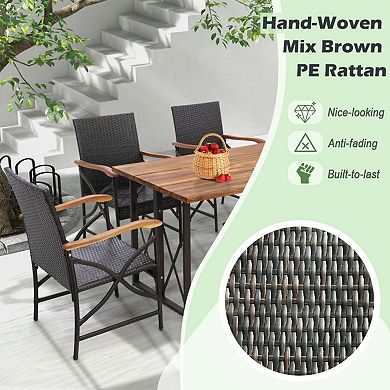 Clihome 7 Pieces Rattan Patio Dining Set with Umbrella Hole
