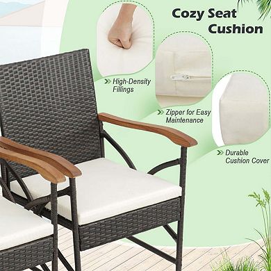 Clihome 7 Pieces Rattan Patio Dining Set with Umbrella Hole