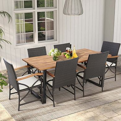 Clihome 7 Pieces Rattan Patio Dining Set with Umbrella Hole