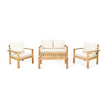 Clihome Outdoor 4 pc Acacia Wood Chat Set with Water Resistant Cushions