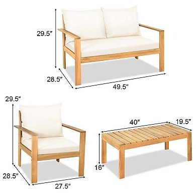Clihome Outdoor 4 Pieces Acacia Wood Chat Set with Water Resistant Cushions