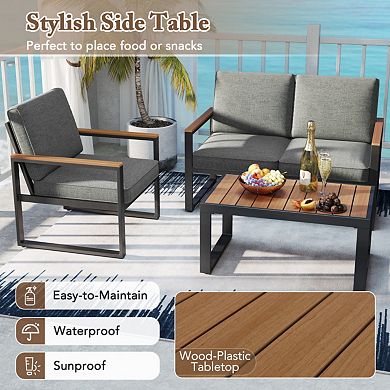 Clihome 4-Piece Patio Aluminum Furniture Set Modular Sectional with Wood-Plastic Table