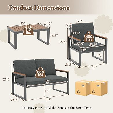 Clihome 4-Piece Patio Aluminum Furniture Set Modular Sectional with Wood-Plastic Table