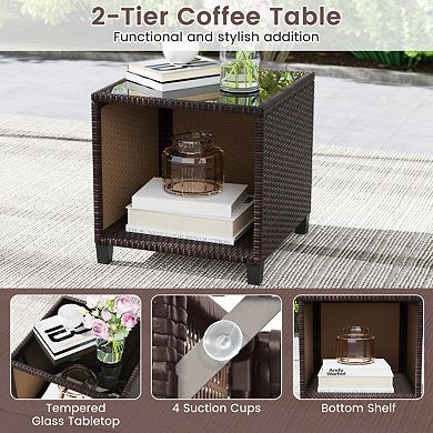 Clihome 3 Piece Patio Sofa Set Wicker Chairs and Coffee Table with Storage