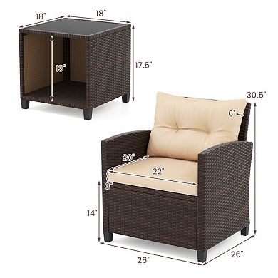 Clihome 3 Piece Patio Sofa Set Wicker Chairs and Coffee Table with Storage