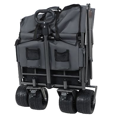 Convertible Folding Wagon Cart, 180L Capacity, with Bench Seat & Storage, 500lbs,All-Terrain Wheels