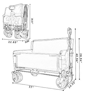 Convertible Folding Wagon Cart, 180L Capacity, with Bench Seat & Storage, 500lbs,All-Terrain Wheels