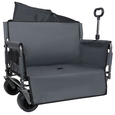 Convertible Folding Wagon Cart, 180L Capacity, with Bench Seat & Storage, 500lbs,All-Terrain Wheels