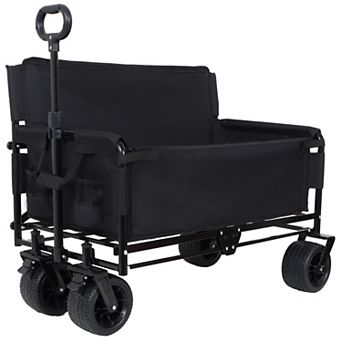 Convertible Folding Wagon Cart, 180L Capacity, with Bench Seat & Storage, 500lbs,All-Terrain Wheels