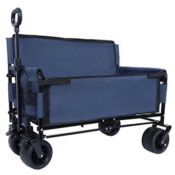 Convertible Folding Wagon Cart, 180L Capacity, with Bench Seat & Storage, 500lbs,All-Terrain Wheels